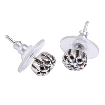 Sterling silver stud earrings, 'Lotus Blossom Pod' - Floral Taxco Sterling Silver Stud Earrings from Mexico