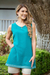 Cotton long A-line tank, 'Simple Breeze in Teal' - Cotton Gauze Long A-Line Tank in Solid Teal from Mexico
