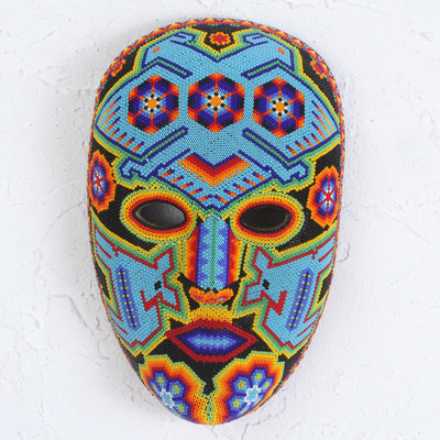 Máscara de cuentas, 'Blue Eagle' - Auténtica máscara huichol con cuentas a mano