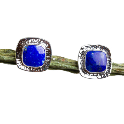 Square Lapis Lazuli Button Earrings from Mexico