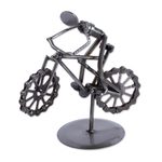 Recycled metal auto part sculpture, 'Boy on a Bike' - Bicycle-Themed Recycled Metal Auto Part Sculpture