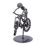 Recycled metal auto part sculpture, 'Boy on a Bike' - Bicycle-Themed Recycled Metal Auto Part Sculpture