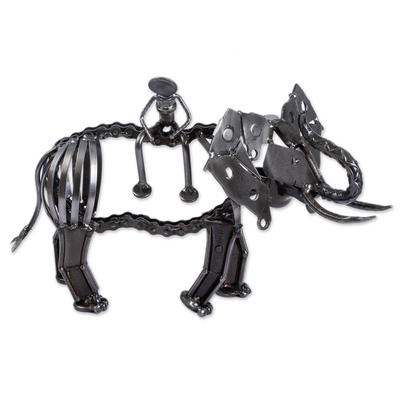Elephant-Themed Recycled Metal Auto Part Sculpture