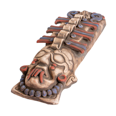 Máscara de cerámica - Máscara de pared de cerámica con temática maya hecha a mano en México