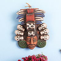 Ceramic mask, 'Miccailhuitontli' - Skull-Themed Ceramic Wall Mask Crafted in Mexico