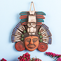 Ceramic mask, 'Ah Puch Headdress' - Handcrafted Ceramic Mask of Mayan God Ah Puch from Mexico
