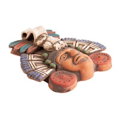 Ceramic mask, 'Ah Puch Headdress' - Handcrafted Ceramic Mask of Mayan God Ah Puch from Mexico