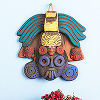 Máscara de cerámica, 'Colorful Ah Puch' - Máscara de pared de cerámica Ah Puch hecha a mano en México