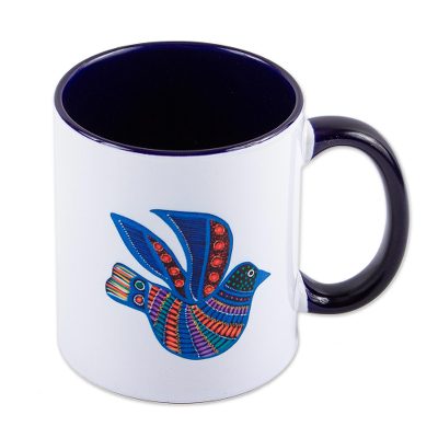 Ceramic mug, 'Folk Art Dove' - Painted Folk Art Dove Ceramic Mug from Mexico