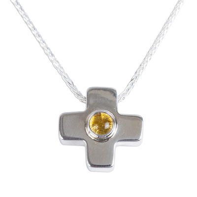 Amber pendant necklace, 'Cross of Antiquity' - Natural Amber Cross Pendant Necklace from Mexico