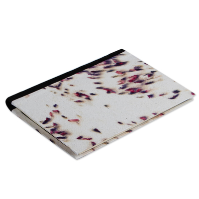 Recycled paper journal, 'Abstract Petals' - Fuchsia and Purple Recycled Paper Journal with Black Suede