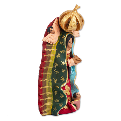 Keramikskulptur - Keramik-Maria-Skulptur mit Engelsmotiv aus Mexiko