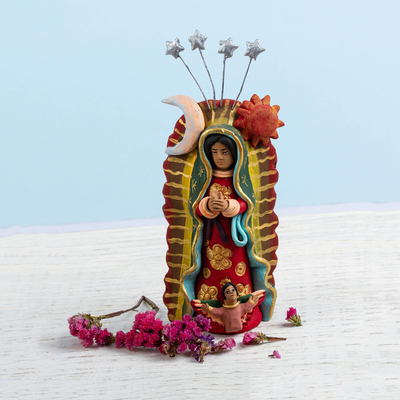 Ceramic sculpture, 'Celestial Guadalupe' - Celestial Ceramic Mother Mary Sculpture from Mexico