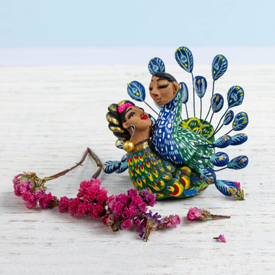 Ceramic sculpture, 'Pair of Nahuales' - Peacock-Themed Ceramic Nahual Sculpture from Mexico