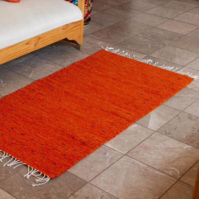 Flächenteppich aus zapotekischer Wolle, 'Sonne des Sommers' (2,5x5) - Zapotec Woll-Flächenteppich in Rot und Orange aus Mexiko (2,5x5)