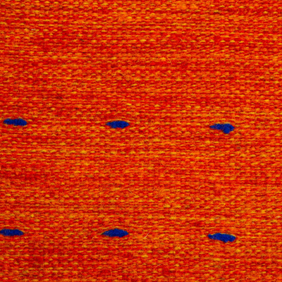 Alfombra zapoteca de lana, (2.5x5) - Alfombra zapoteca de lana en rojo y naranja de México (2,5x5)