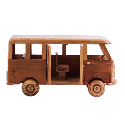 acento de madera para el hogar - Extravagante escultura de furgoneta combie de madera