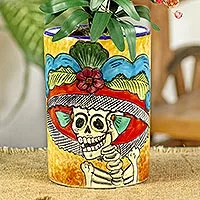 Keramikvase „Brilliant Catrina“ – Keramik-Catrina-Vase, handbemalt in Mexiko