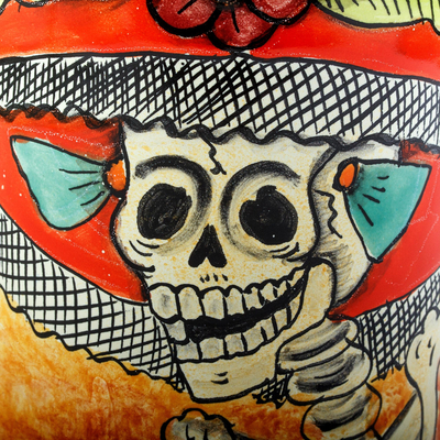 Keramikvase - Catrina-Vase aus Keramik, handbemalt in Mexiko