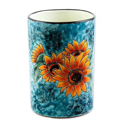 Sunflower Motif Ceramic Vase from Mexico