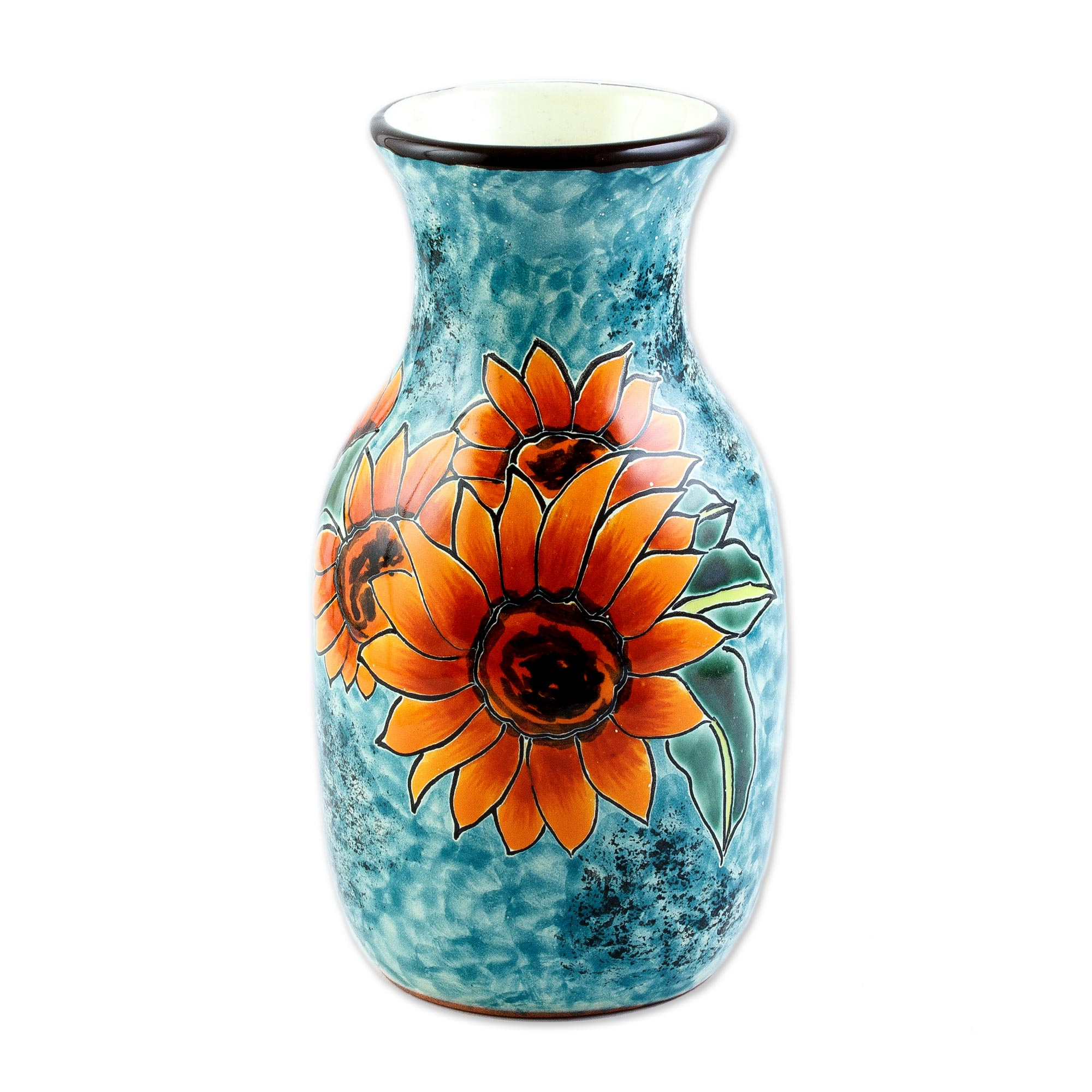 UNICEF Market Unique Hand Painted Sunflower Themed Vase Sunflower