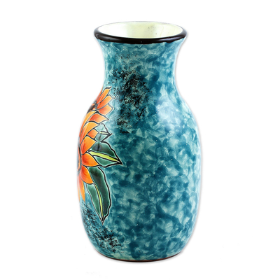 Ceramic vase, 'Sunflower Brilliance' - Unique Hand Painted Sunflower Themed Vase
