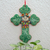 Ceramic wall cross, 'Faithful Doll' - Majolica Style Ceramic Wall Cross with Doll Motif thumbail