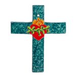 Ceramic wall cross, 'Heart of Faith' - Signed Colorful Ceramic Wall Cross from Mexico