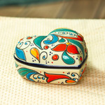Ceramic jewelry box, 'Flourishing Heart' - Handmade Heart Shaped Ceramic Jewelry Box