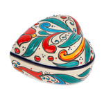 Ceramic jewelry box, 'Flourishing Heart' - Handmade Heart Shaped Ceramic Jewelry Box