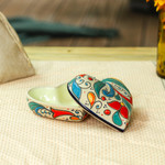 Ceramic jewelry box, 'Flourishing Heart' - Handmade Heart Shaped Ceramic Jewelry Box
