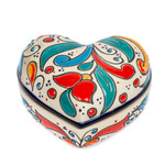 Ceramic jewelry box, 'Flourishing Heart' - Handmade Heart Shaped Ceramic Jewelry Box