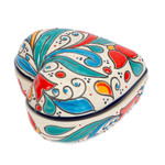 Ceramic jewelry box, 'Flourishing Heart' - Handmade Heart Shaped Ceramic Jewelry Box
