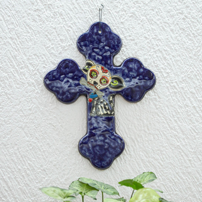 Ceramic wall cross, Catrina Pup