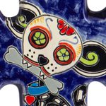 Ceramic wall cross, 'Catrina Pup' - Hand Painted Dog-Themed Ceramic Wall Cross