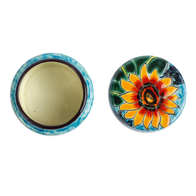 Schmuckschatulle aus Keramik - Handbemalte Sonnenblumen-Keramik-Schmuckschatulle