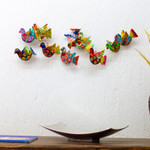 Aluminum decorative garland, 'Festive Doves' - Handcrafted Hand Painted Garland of Floral Mexican Birds