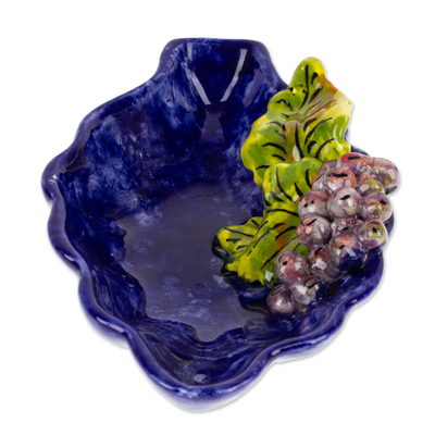 Ceramic snack bowl, 'Vineyard Fruit' - Hand Crafted Ceramic Snack Bowl from Mexico