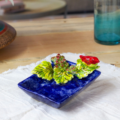 Snackschale aus Keramik - Keramikschale für Süßigkeiten oder Snacks mit Vogel- und Traubenmotiv