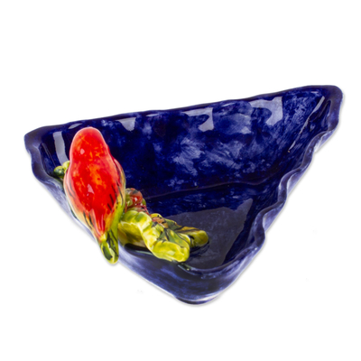 Ceramic snack bowl, 'Vineyard Vista' - Bird and Grape Themed Ceramic Snack Dish
