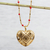 Gold plated glass beaded pendant necklace, 'Oaxacan Heart' - Gold Plated Glass Beaded Geometric Heart Pendant Necklace thumbail