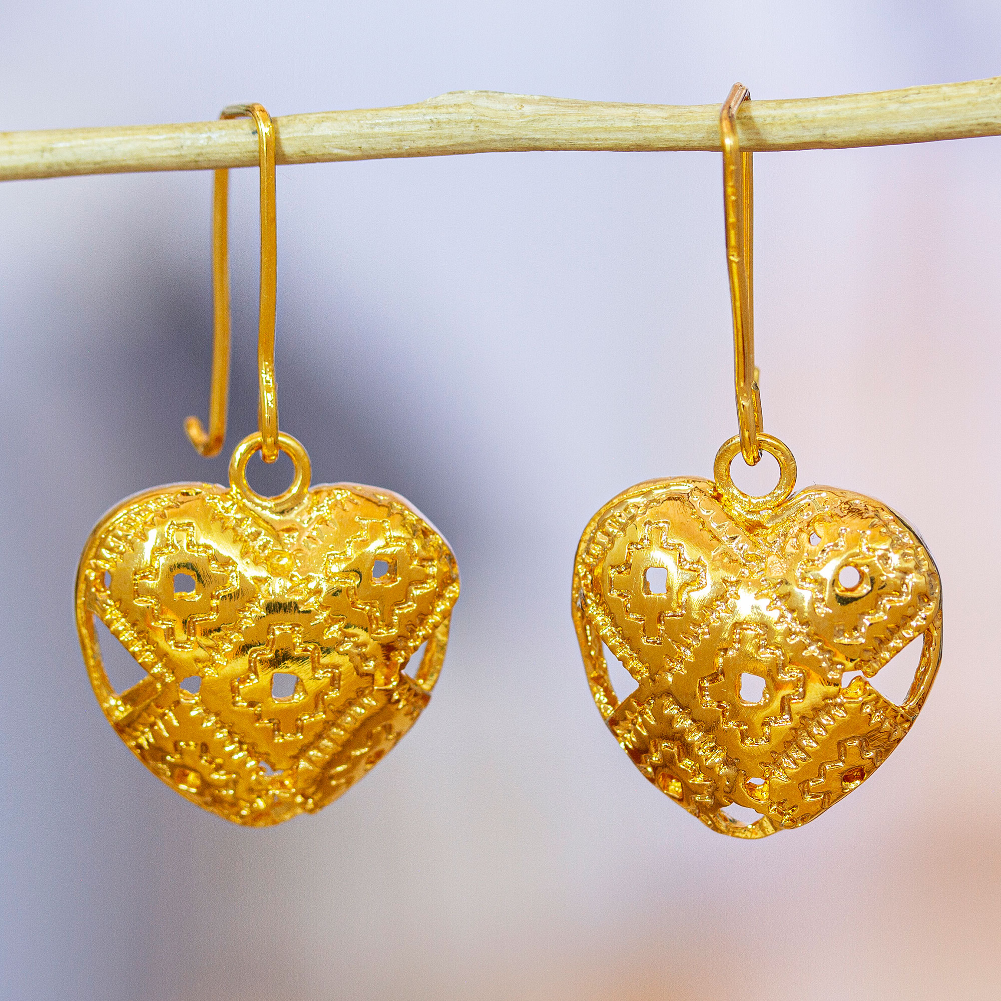 Cute Gold Crystal Heart Shaped Earrings