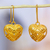 Gold plated bronze drop earrings, 'Chakana Hearts' - Gold Plated Bronze Chakana Heart Drop Earrings from Mexico
