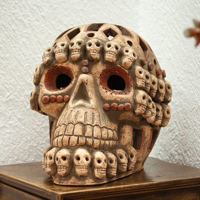 Ceramic sculpture, Skull Celebration (12.5 in)
