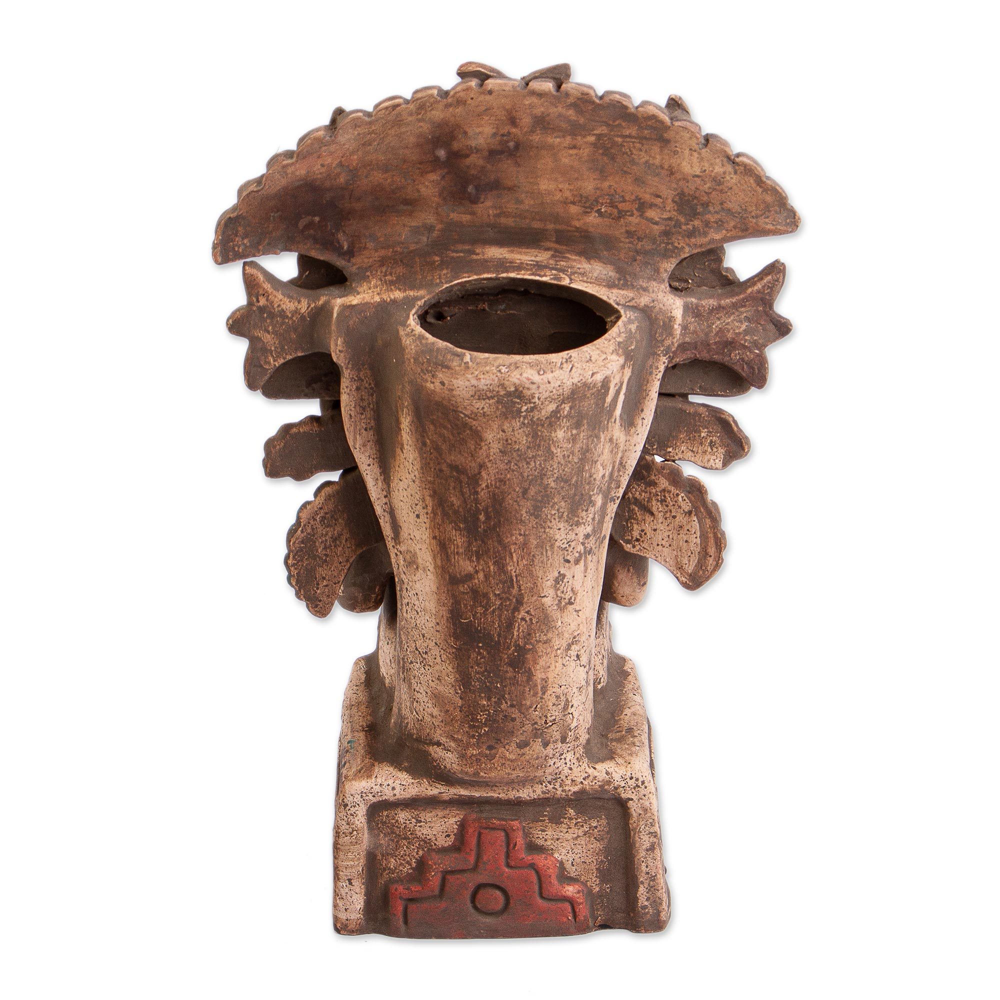 Aztec God of Underworld Handcrafted Ceramic Sculpture Seated