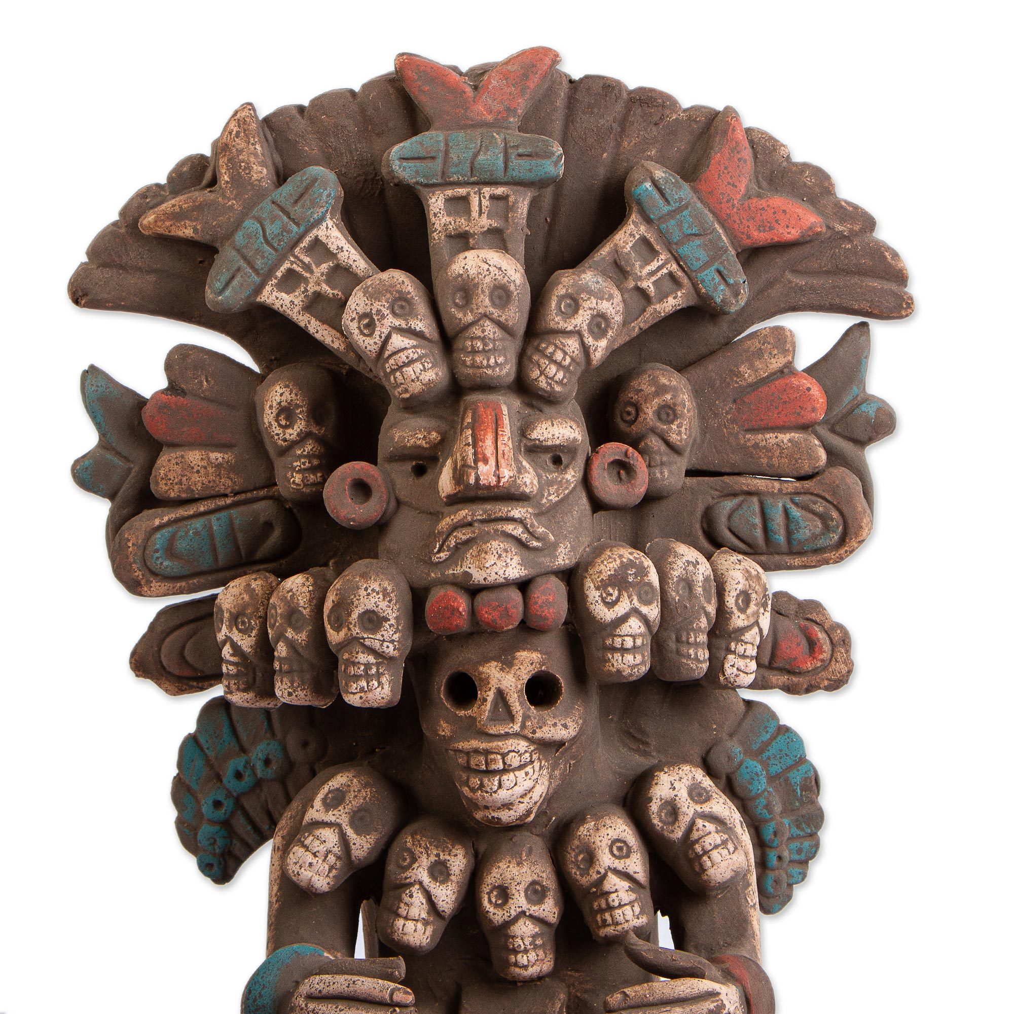 Aztec God of Underworld Handcrafted Ceramic Sculpture Seated