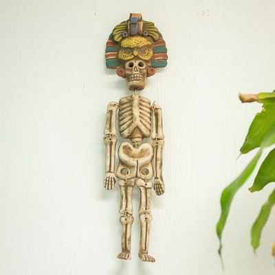 Ceramic wall sculpture, 'Owl Leader' - Handcrafted Ceramic Hanging Sculpture Owl Noble Skeleton
