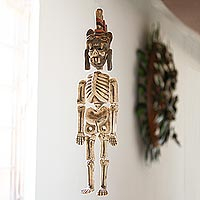 Ceramic sculpture, 'Jaguar Leader' - Handcrafted Ceramic Wall Art Jaguar Warrior Skeleton