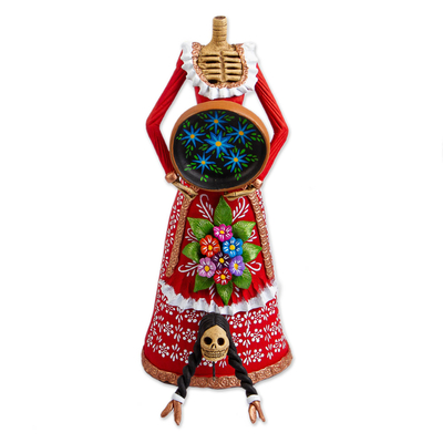 Escultura de cerámica - Escultura de esqueleto de Catrina hecha a mano de México