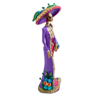 Ceramic sculpture, 'La Catrina Socorro' - Artisan Crafted Catrina Day of the Dead Figurine